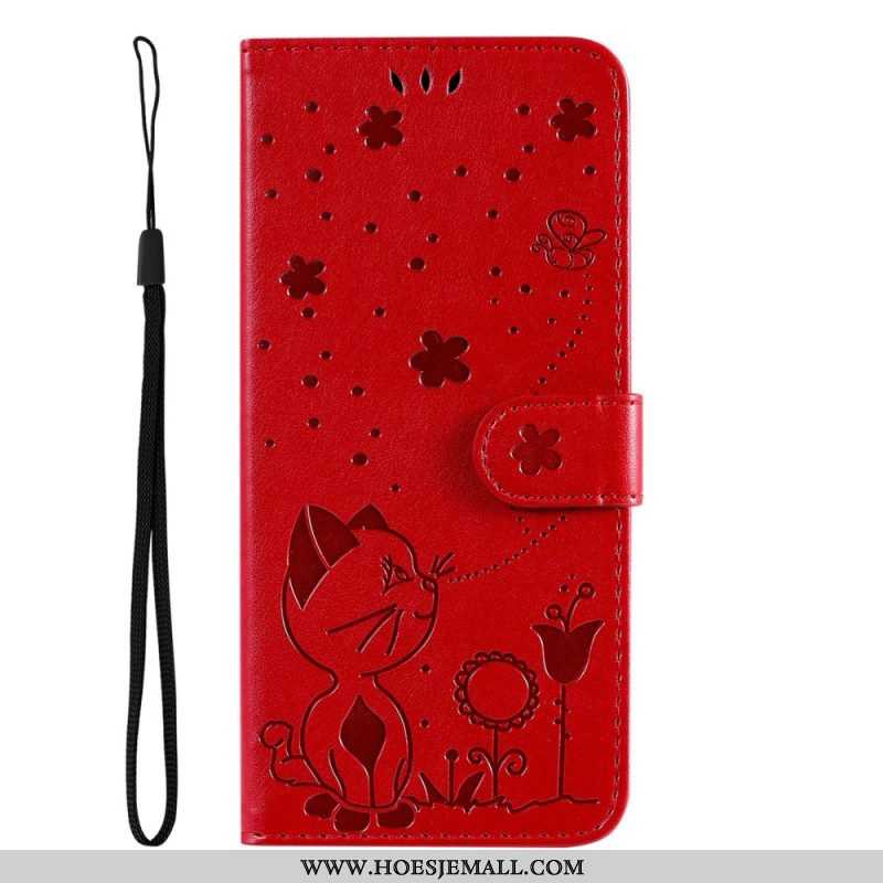 Folio-hoesje voor Sony Xperia 5 IV Met Ketting Kat En Bij Met Lanyard