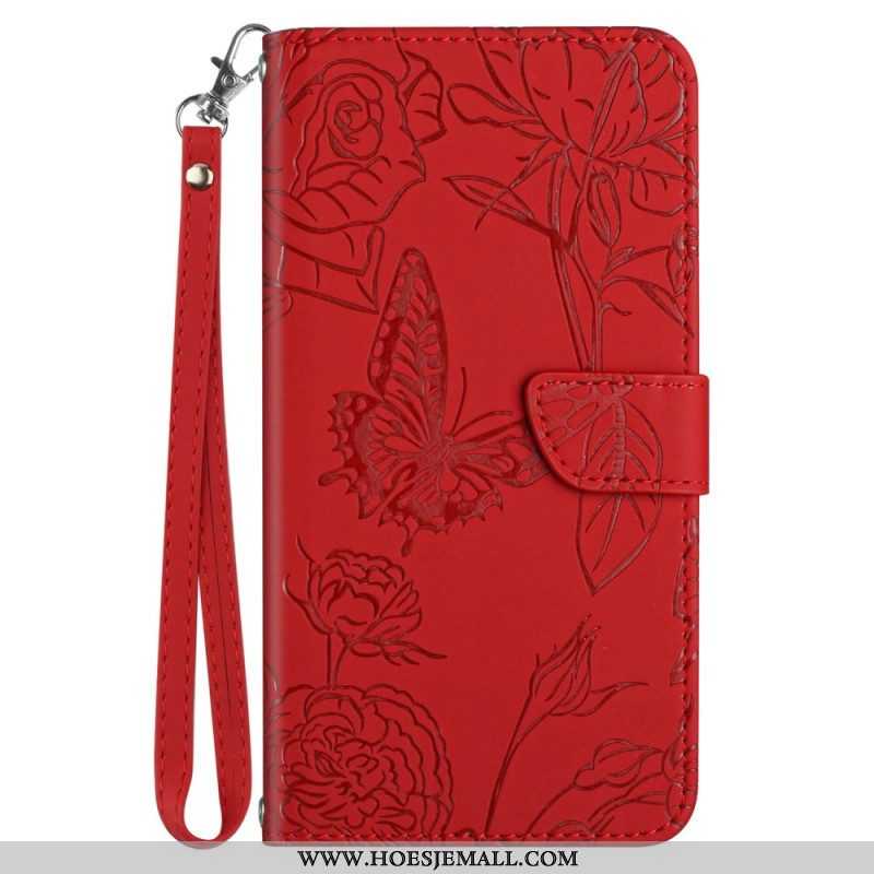 Leren Hoesje voor Sony Xperia 5 IV Vlinders Met Lanyard