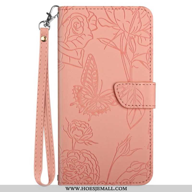 Leren Hoesje voor Sony Xperia 5 IV Vlinders Met Lanyard