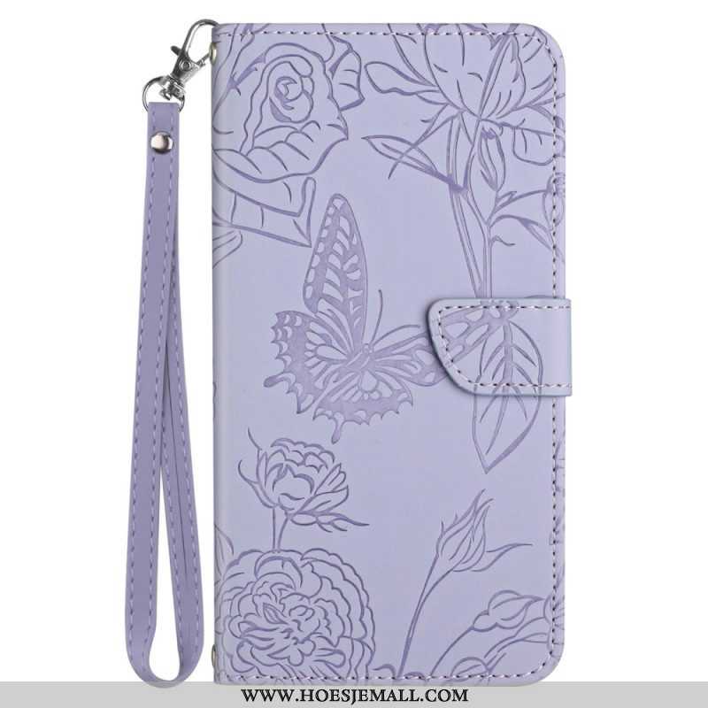 Leren Hoesje voor Sony Xperia 5 IV Vlinders Met Lanyard