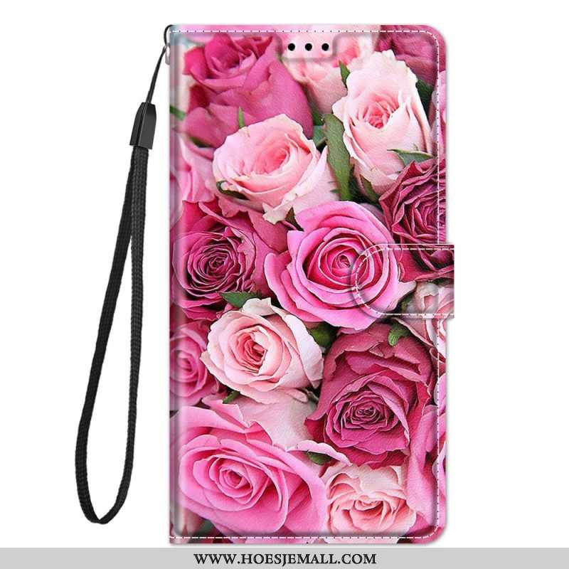 Flip Case voor Xiaomi 12 / 12X Met Ketting Strakke Bloemen