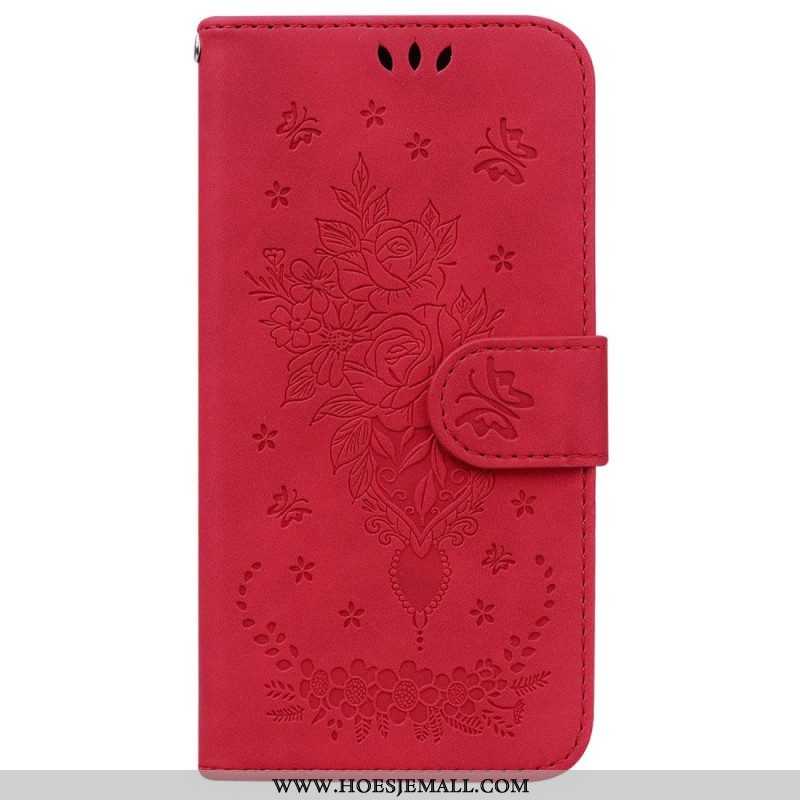 Leren Hoesje voor Xiaomi 12 / 12X Met Ketting Strappy Rozen En Vlinders