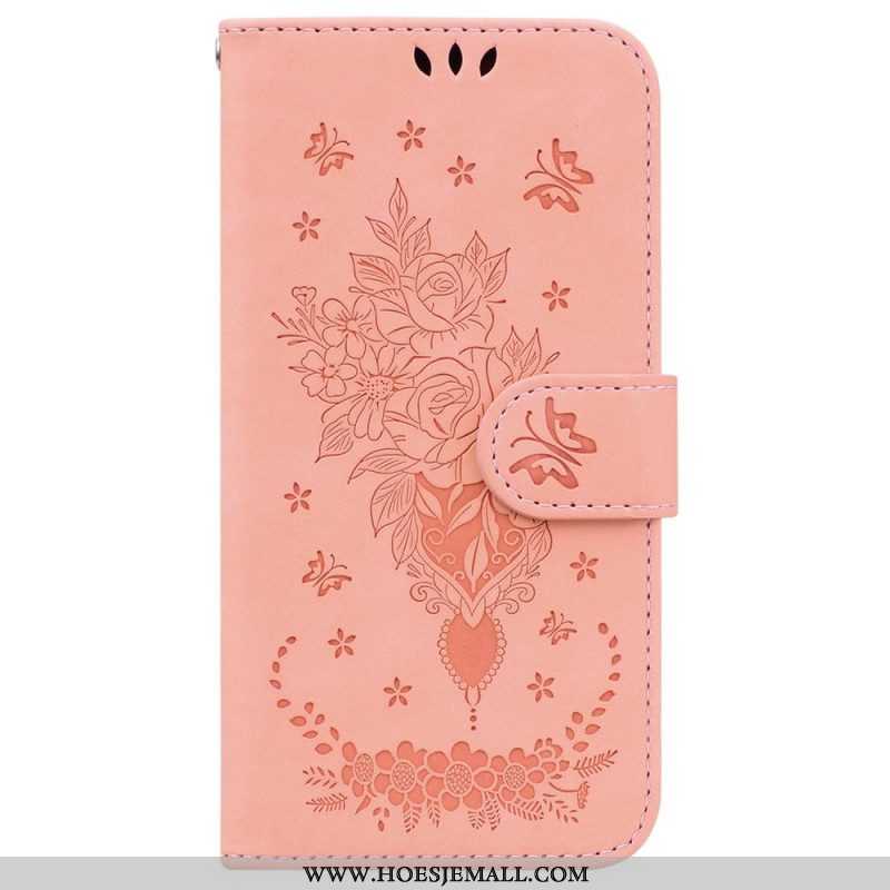 Leren Hoesje voor Xiaomi 12 / 12X Met Ketting Strappy Rozen En Vlinders