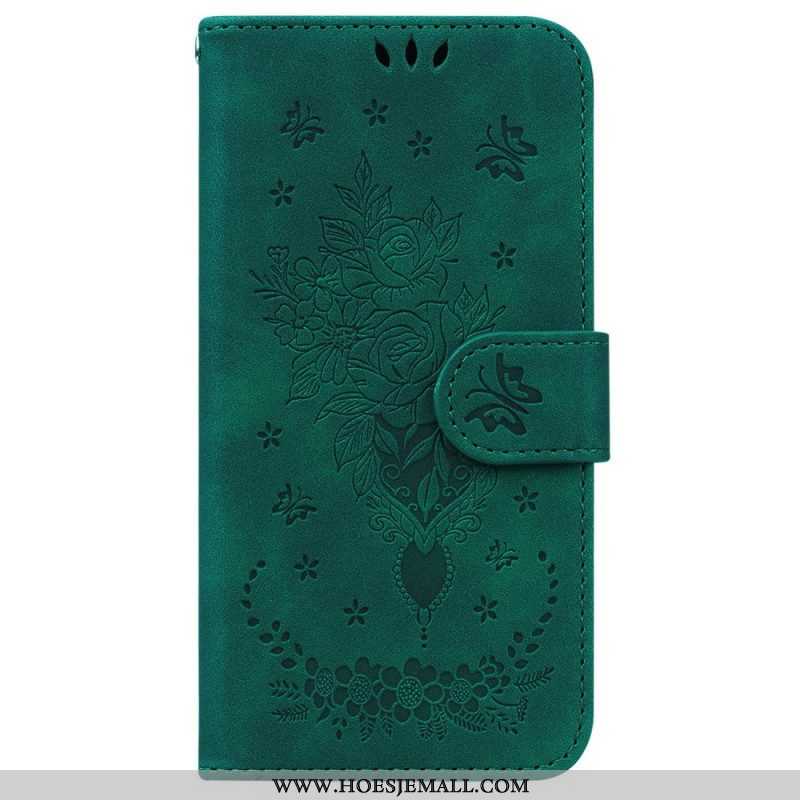 Leren Hoesje voor Xiaomi 12 / 12X Met Ketting Strappy Rozen En Vlinders