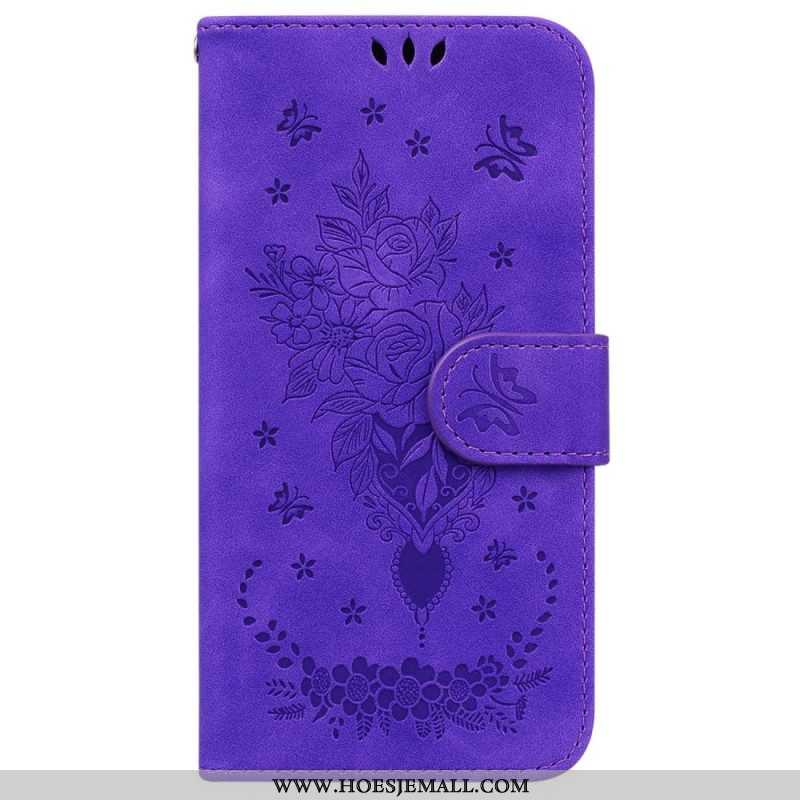 Leren Hoesje voor Xiaomi 12 / 12X Met Ketting Strappy Rozen En Vlinders