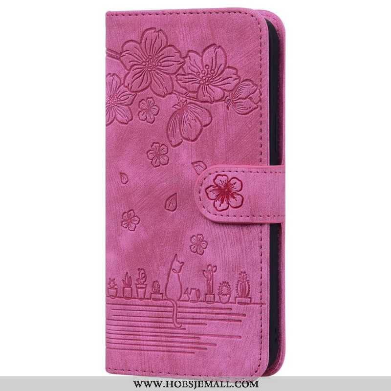 Folio-hoesje voor Xiaomi 12 / 12X Met Ketting Bloemen String Kat