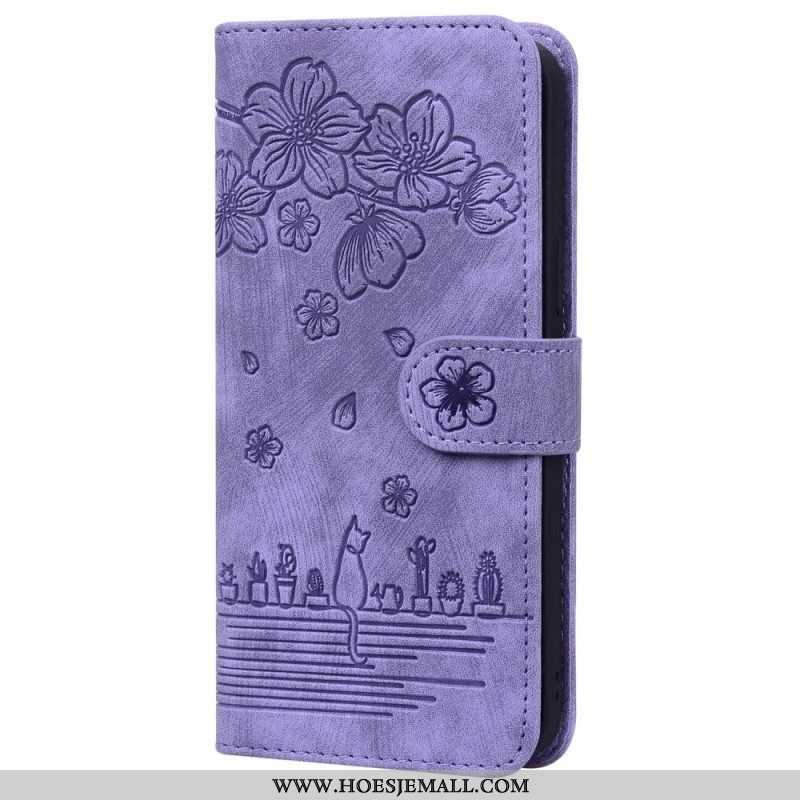 Folio-hoesje voor Xiaomi 12 / 12X Met Ketting Bloemen String Kat