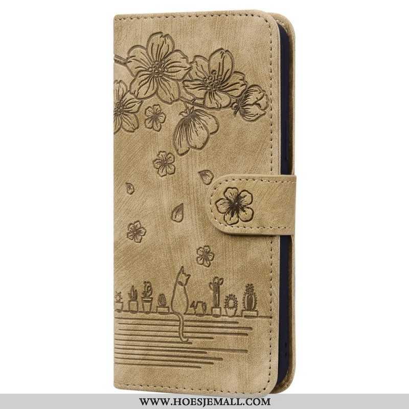 Folio-hoesje voor Xiaomi 12 / 12X Met Ketting Bloemen String Kat