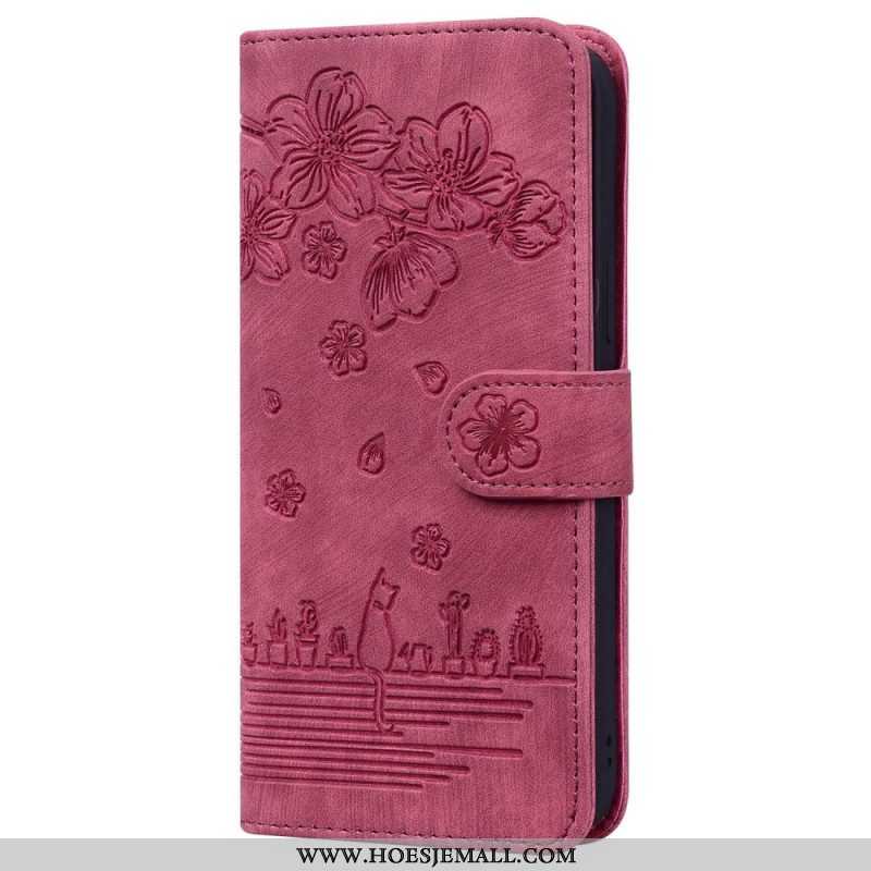 Folio-hoesje voor Xiaomi 12 / 12X Met Ketting Bloemen String Kat