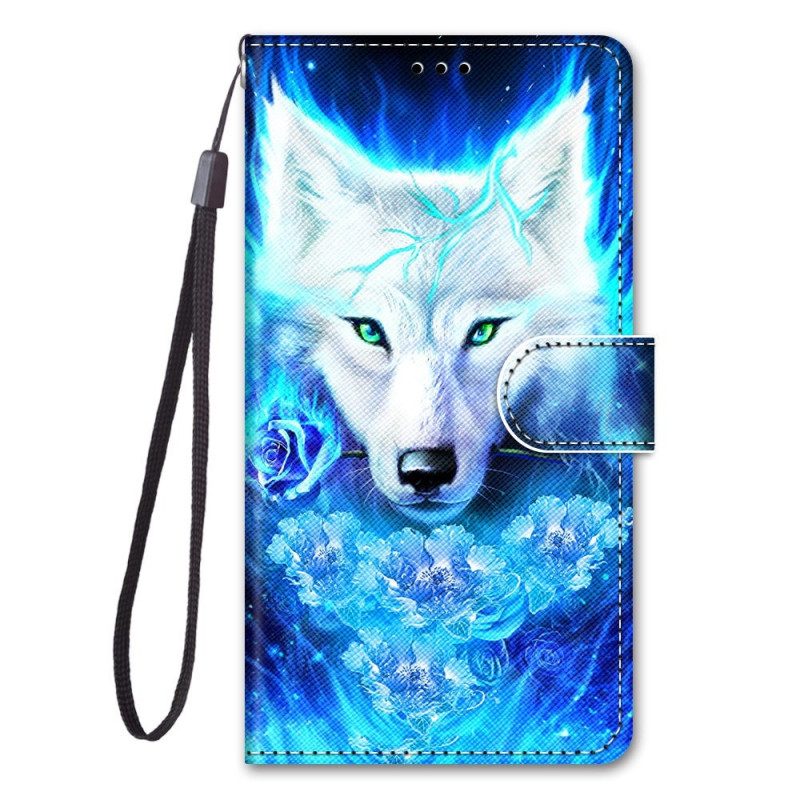 Flip Case voor Xiaomi 12 / 12X Met Ketting Lanyard Wolf