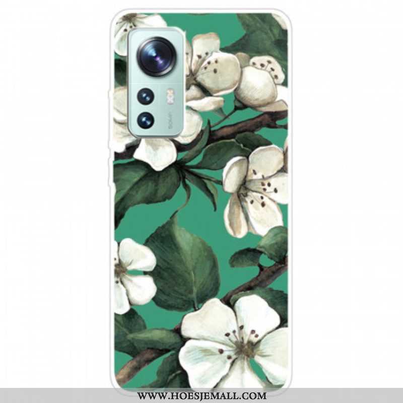 Hoesje voor Xiaomi 12 Pro Siliconen Witte Bloemen