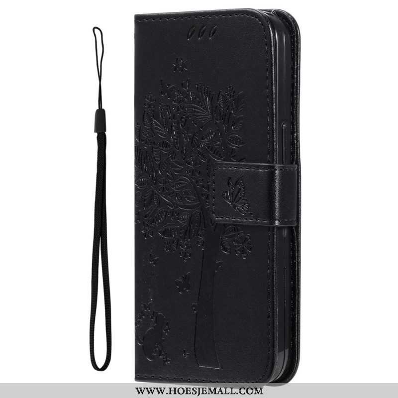 Leren Hoesje voor Xiaomi 12T / 12T Pro Met Ketting Kat Onder De String Tree