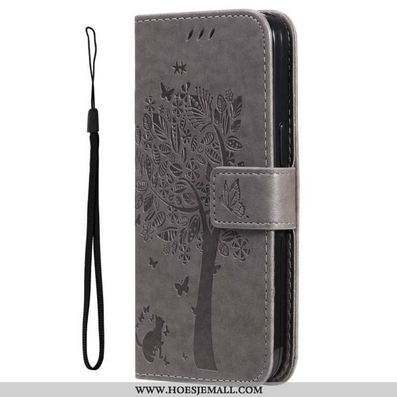 Leren Hoesje voor Xiaomi 12T / 12T Pro Met Ketting Kat Onder De String Tree