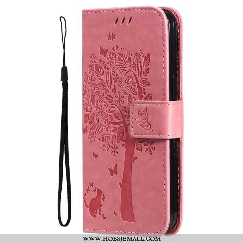 Leren Hoesje voor Xiaomi 12T / 12T Pro Met Ketting Kat Onder De String Tree