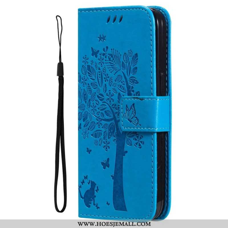 Leren Hoesje voor Xiaomi 12T / 12T Pro Met Ketting Kat Onder De String Tree