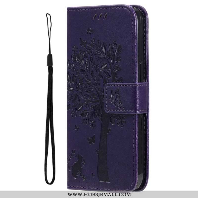 Leren Hoesje voor Xiaomi 12T / 12T Pro Met Ketting Kat Onder De String Tree