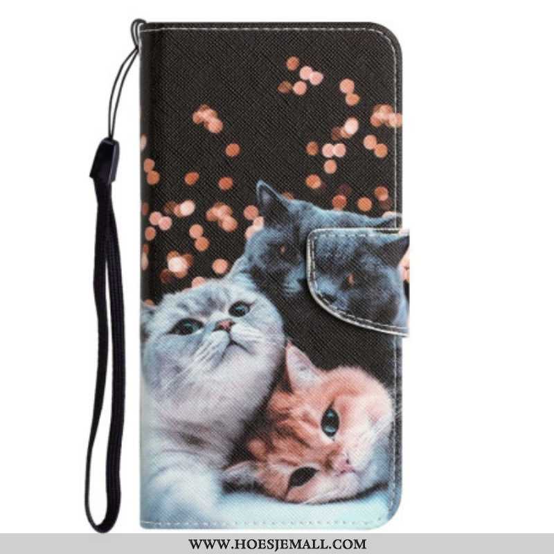 Folio-hoesje voor Xiaomi 12T / 12T Pro Met Ketting Drie Strappy Cats