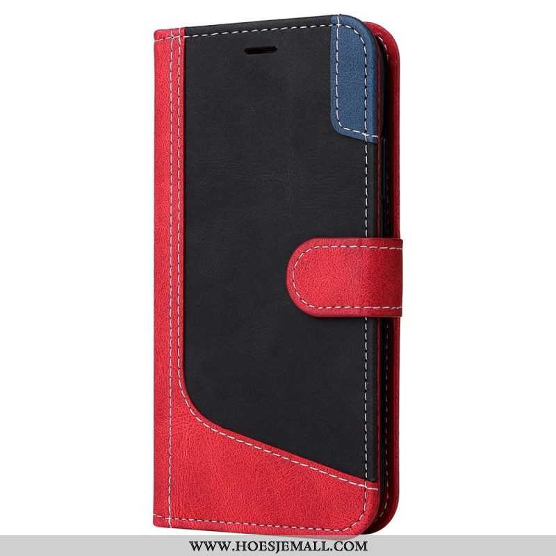 Flip Case voor Xiaomi 12T / 12T Pro Met Ketting Driekleurige Riem