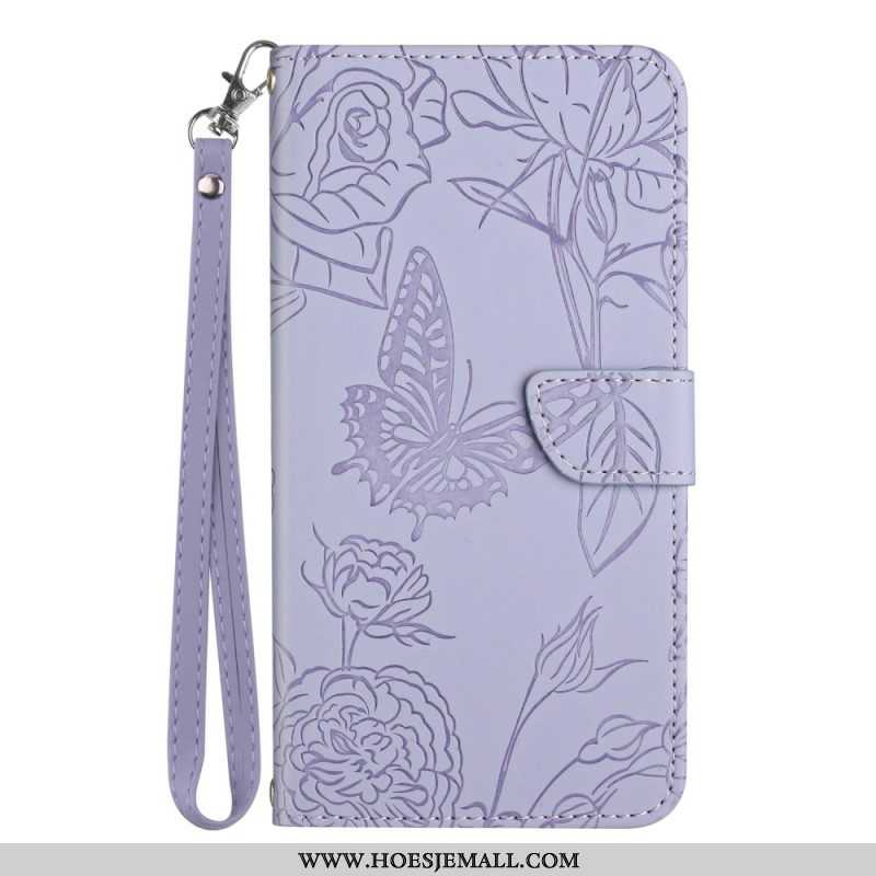 Leren Hoesje voor Xiaomi 13 Lite Vlinders En Lanyard