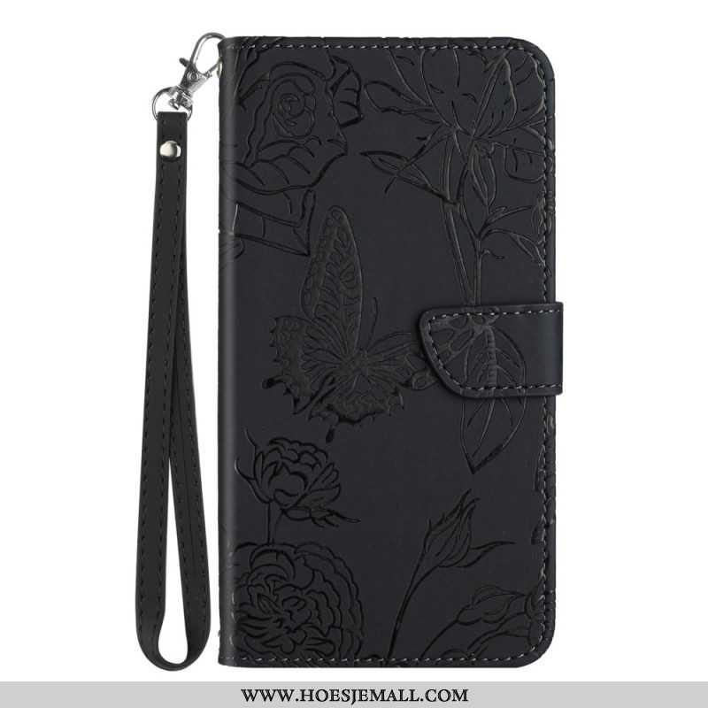 Leren Hoesje voor Xiaomi 13 Lite Vlinders En Lanyard