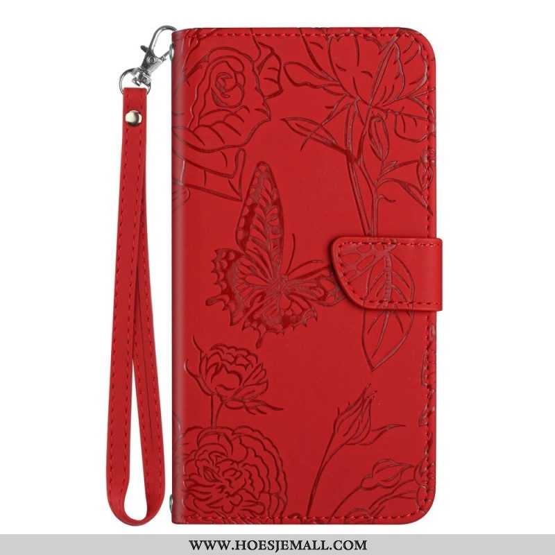 Leren Hoesje voor Xiaomi 13 Lite Vlinders En Lanyard