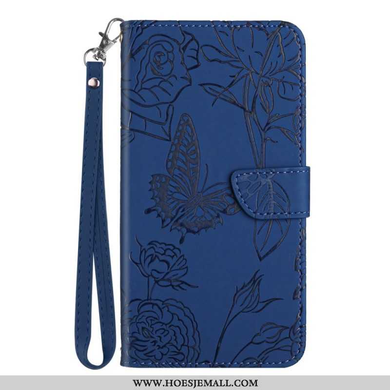 Leren Hoesje voor Xiaomi 13 Lite Vlinders En Lanyard