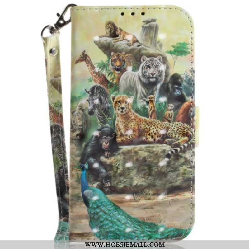 Leren Hoesje voor Xiaomi 13 Met Ketting Safari Dieren Strappy Pump