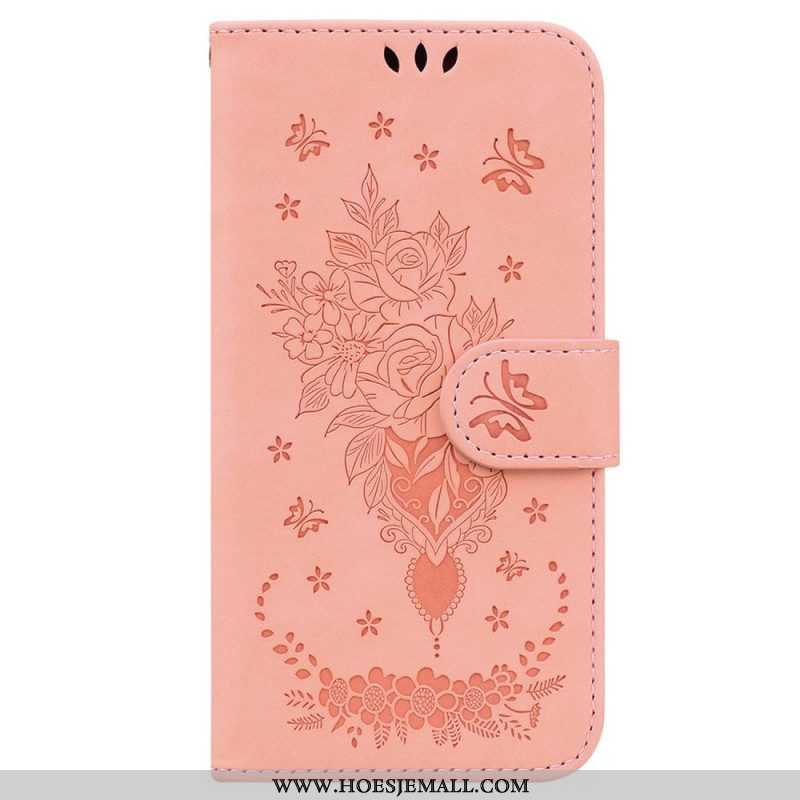 Leren Hoesje voor Xiaomi 13 Met Ketting Strappy Rozen En Vlinders