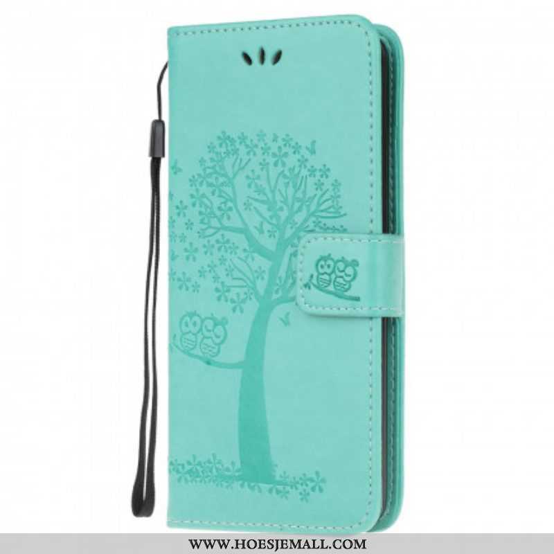 Folio-hoesje voor Xiaomi Redmi Note 10 / 10S Met Ketting String Boom En Uilen