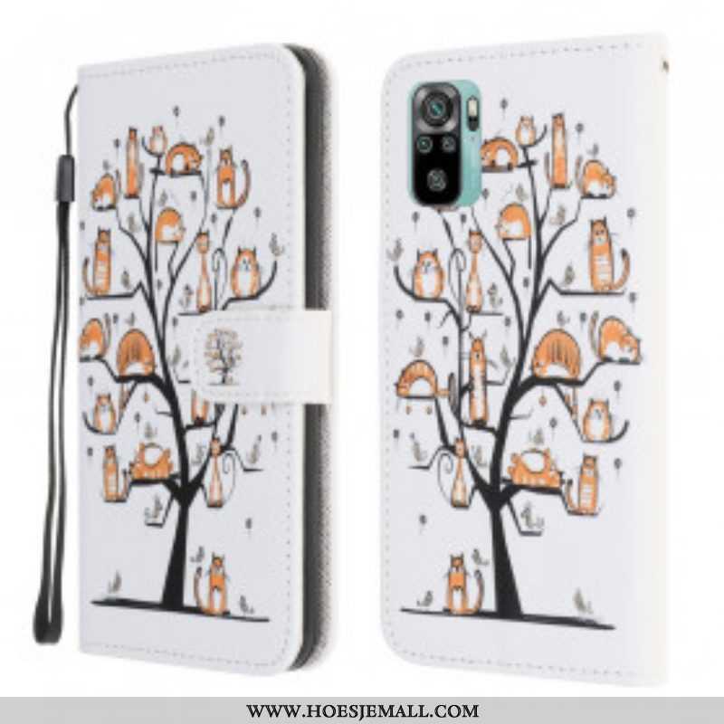 Leren Hoesje voor Xiaomi Redmi Note 10 / 10S Met Ketting Funky Cats Met Riem