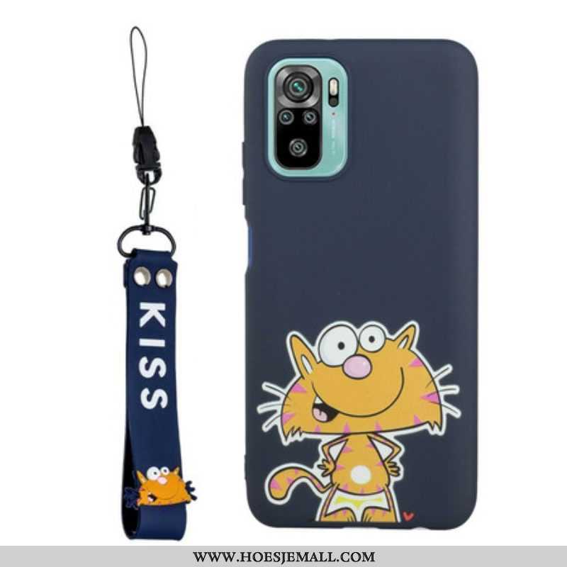 Hoesje voor Xiaomi Redmi Note 10 / 10S Kat Met Lanyard Kiss