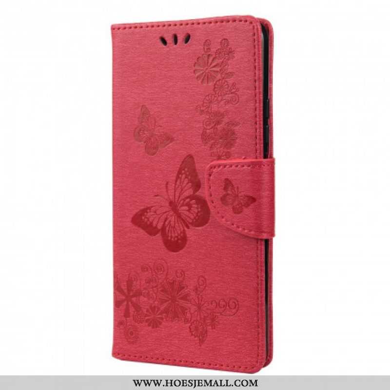 Leren Hoesje voor Xiaomi Redmi Note 10 / 10S Alleen Vlinders Met Lanyard