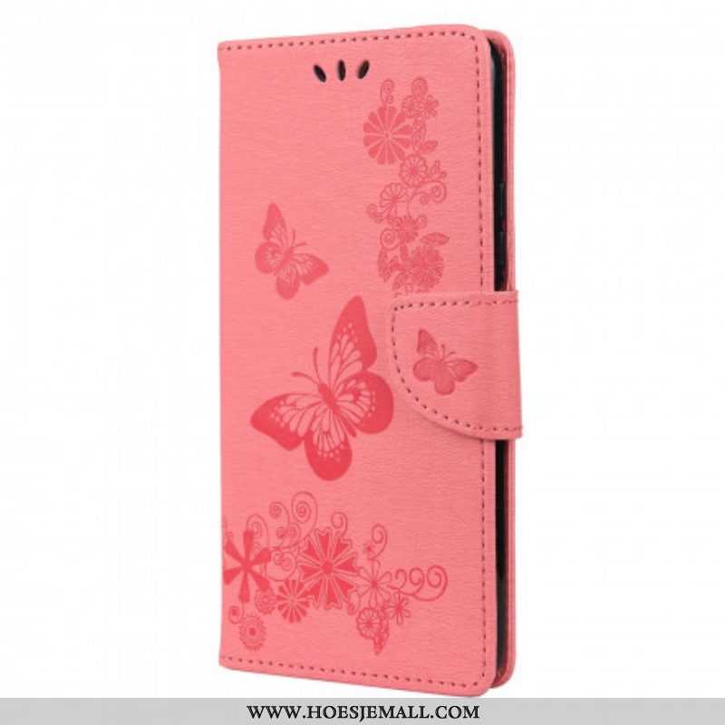 Leren Hoesje voor Xiaomi Redmi Note 10 / 10S Alleen Vlinders Met Lanyard