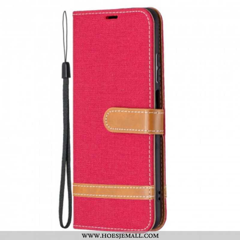 Folio-hoesje voor Xiaomi Redmi Note 10 / 10S Met Ketting Band Van Stof En Leereffect