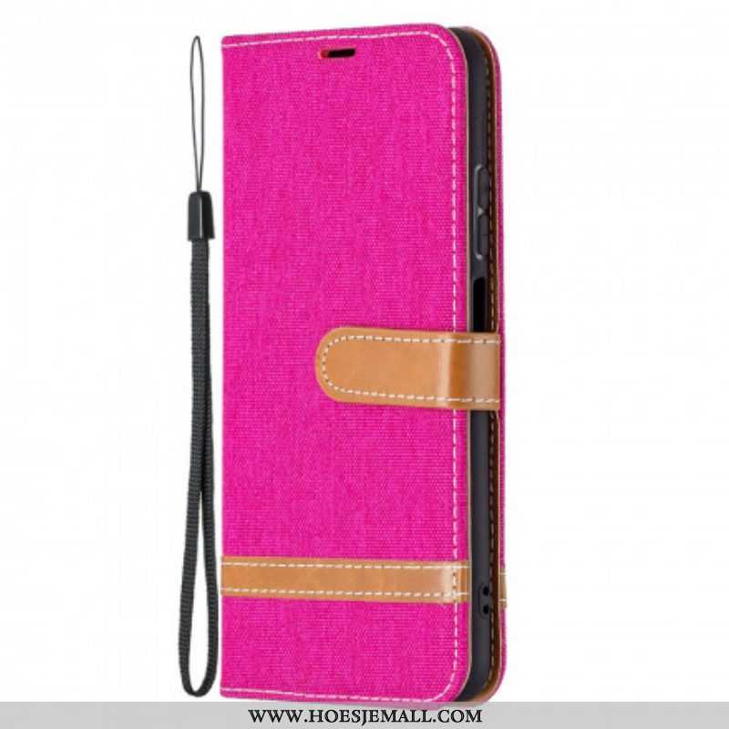 Folio-hoesje voor Xiaomi Redmi Note 10 / 10S Met Ketting Band Van Stof En Leereffect