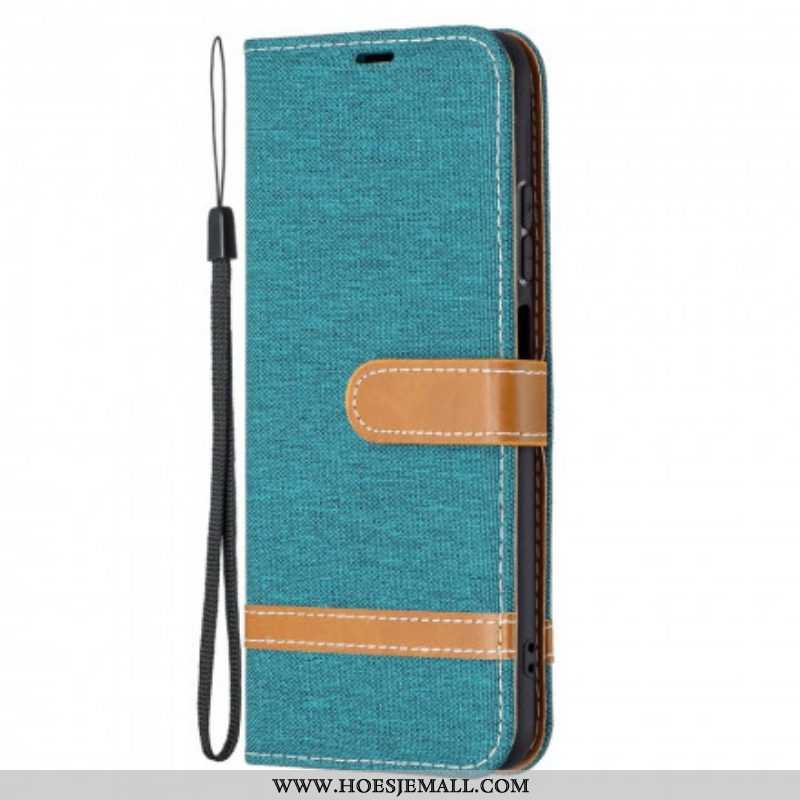 Folio-hoesje voor Xiaomi Redmi Note 10 / 10S Met Ketting Band Van Stof En Leereffect