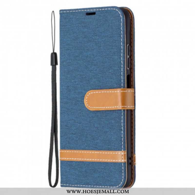 Folio-hoesje voor Xiaomi Redmi Note 10 / 10S Met Ketting Band Van Stof En Leereffect