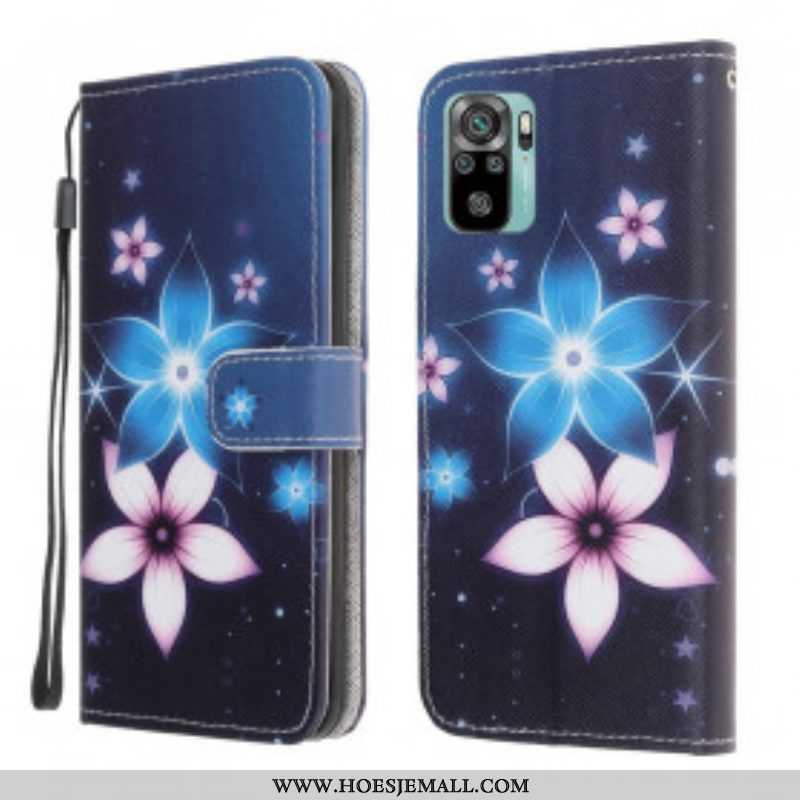 Flip Case voor Xiaomi Redmi Note 10 / 10S Met Ketting Maanband Bloemen