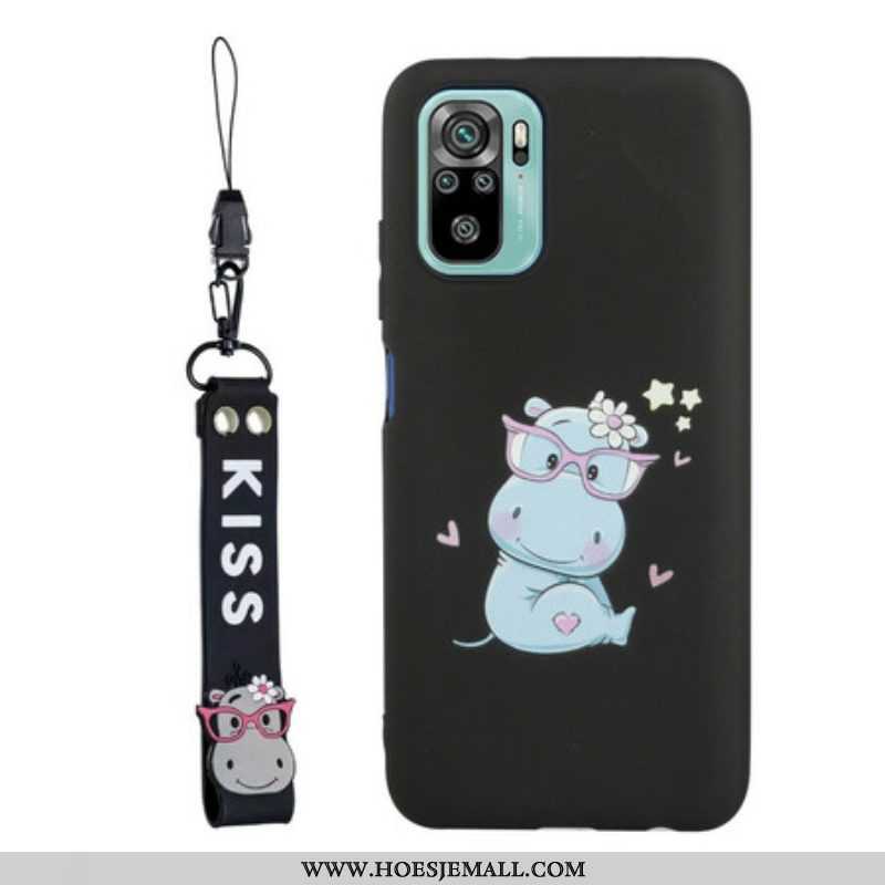 Hoesje voor Xiaomi Redmi Note 10 / 10S Nijlpaard Met Kiss Lanyard