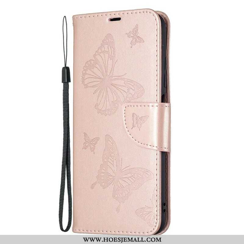 Folio-hoesje voor Xiaomi Redmi Note 10 5G Met Ketting Vlinders Bedrukte Strappy