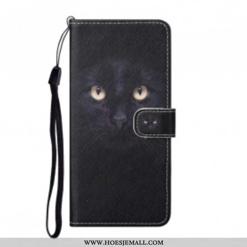 Folio-hoesje voor Xiaomi Redmi Note 10 Pro Met Ketting Strappy Zwarte Kattenogen