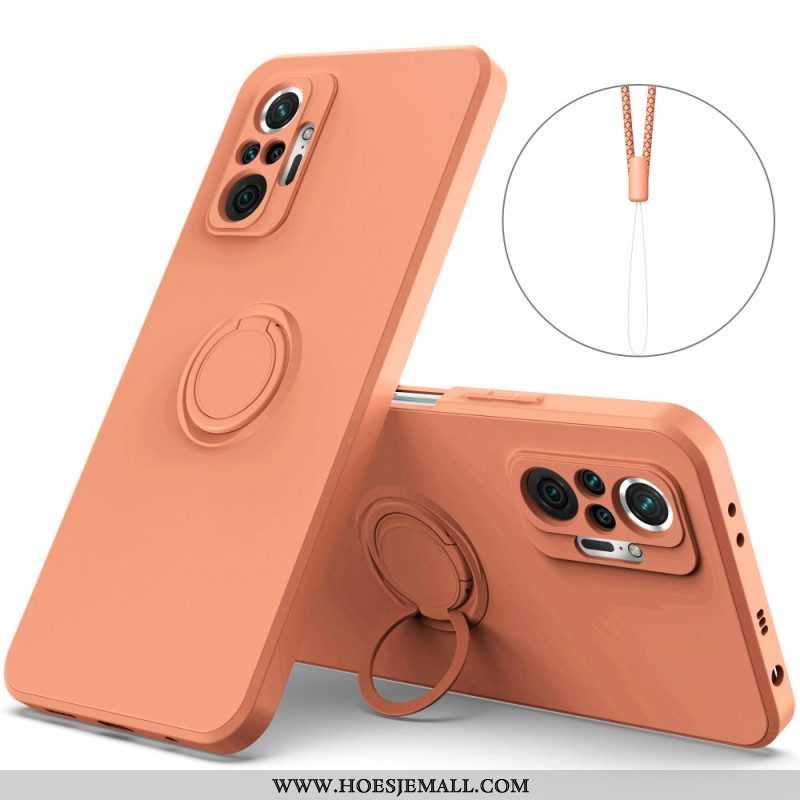 Hoesje voor Xiaomi Redmi Note 10 Pro Vloeibare Siliconen Ring En Lanyard