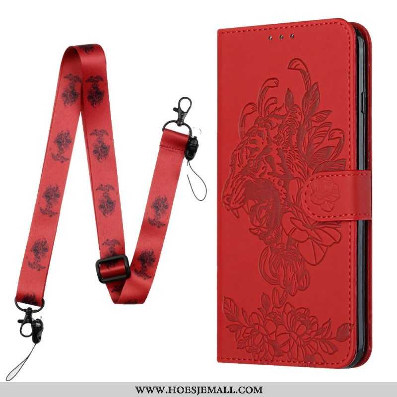 Leren Hoesje voor Xiaomi Redmi Note 10 Pro Met Ketting Barokke Strappy Tijger