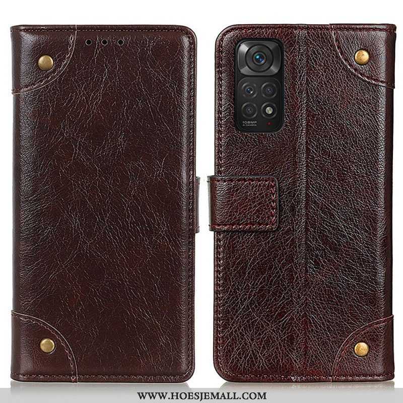 Folio-hoesje voor Xiaomi Redmi Note 11 / 11S Stijl Nappa Lederen Vintage Klinknagels