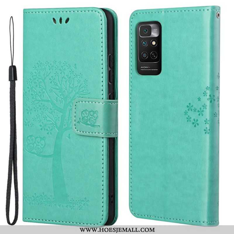 Folio-hoesje voor Xiaomi Redmi Note 11 / 11S Met Ketting String Boom En Uilen