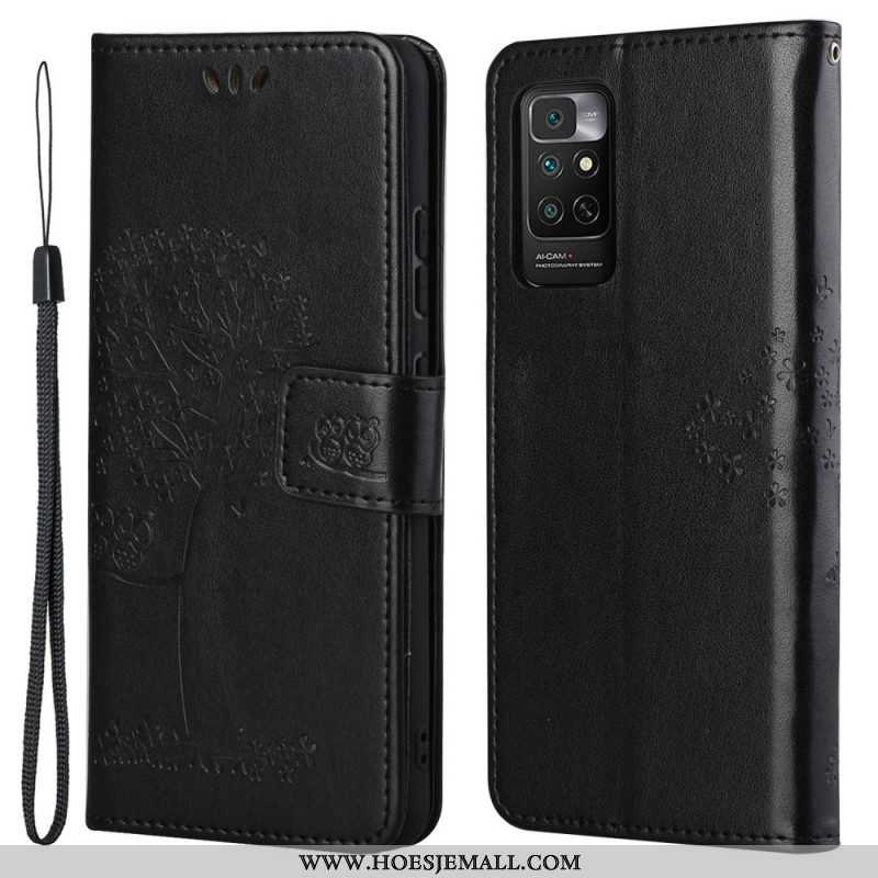 Folio-hoesje voor Xiaomi Redmi Note 11 / 11S Met Ketting String Boom En Uilen