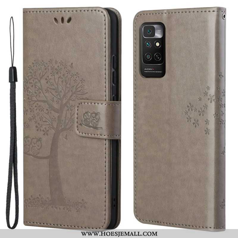 Folio-hoesje voor Xiaomi Redmi Note 11 / 11S Met Ketting String Boom En Uilen