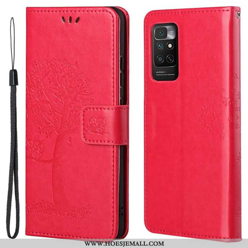 Folio-hoesje voor Xiaomi Redmi Note 11 / 11S Met Ketting String Boom En Uilen