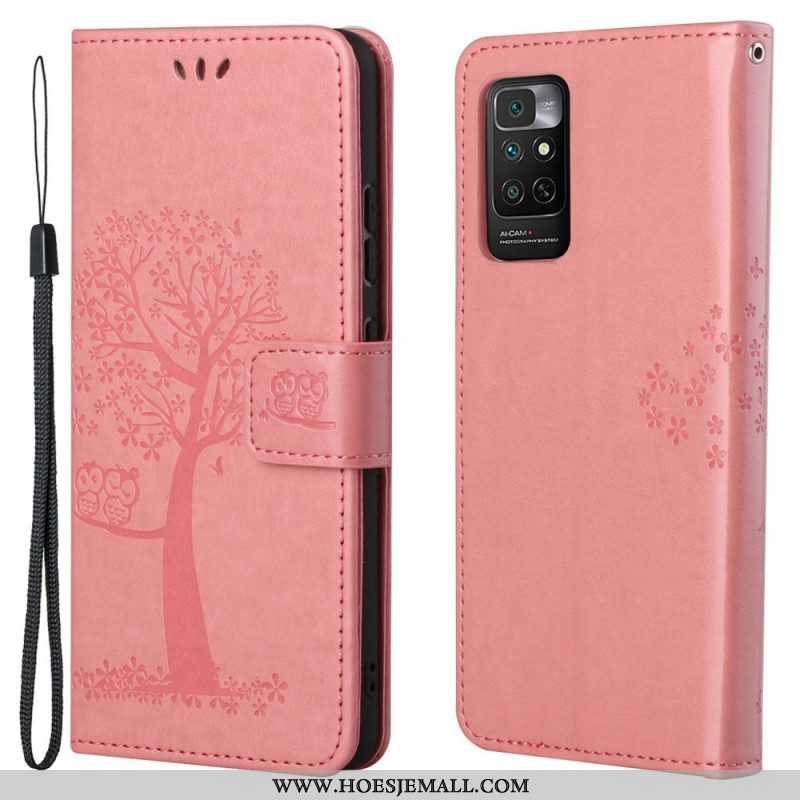 Folio-hoesje voor Xiaomi Redmi Note 11 / 11S Met Ketting String Boom En Uilen