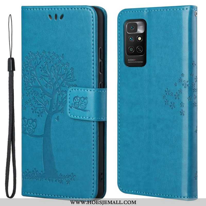 Folio-hoesje voor Xiaomi Redmi Note 11 / 11S Met Ketting String Boom En Uilen